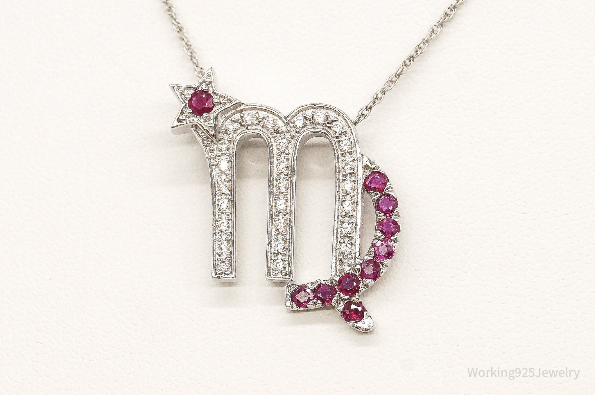 Ruby Cubic Zirconia Scorpio Sterling Silver Necklace - Collective Awakening
