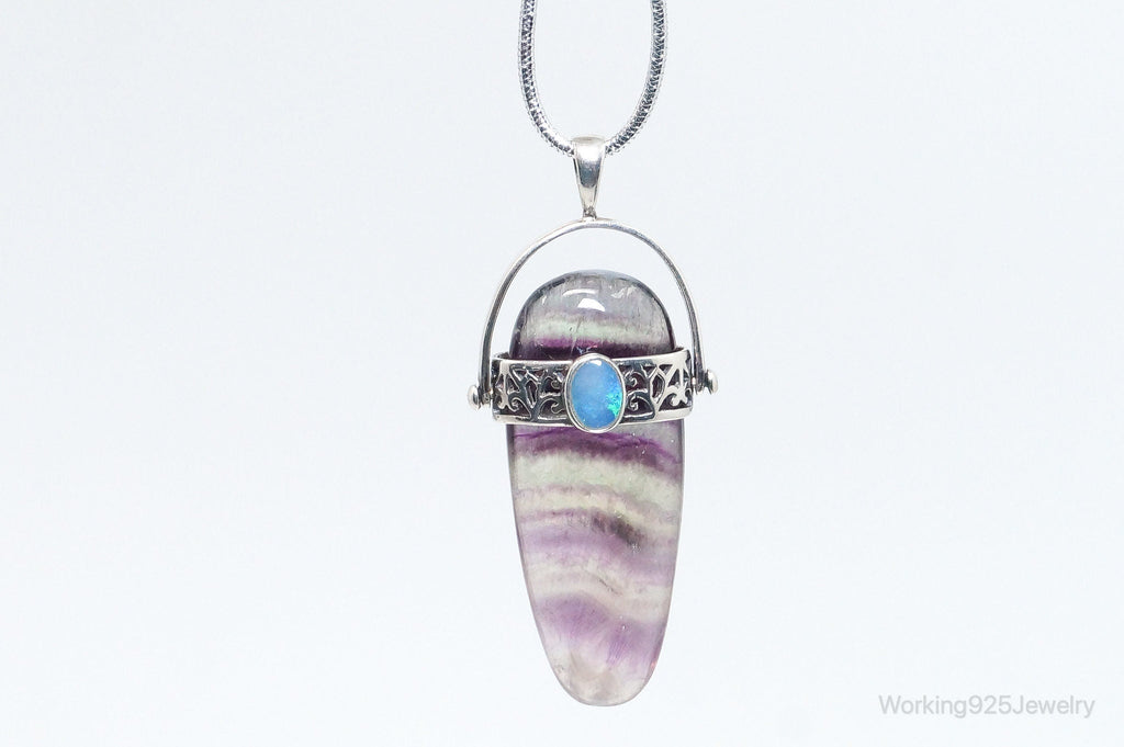 Vintage Purple & Green Fluorite Blue Opal Sterling Silver Pendant - Collective Awakening