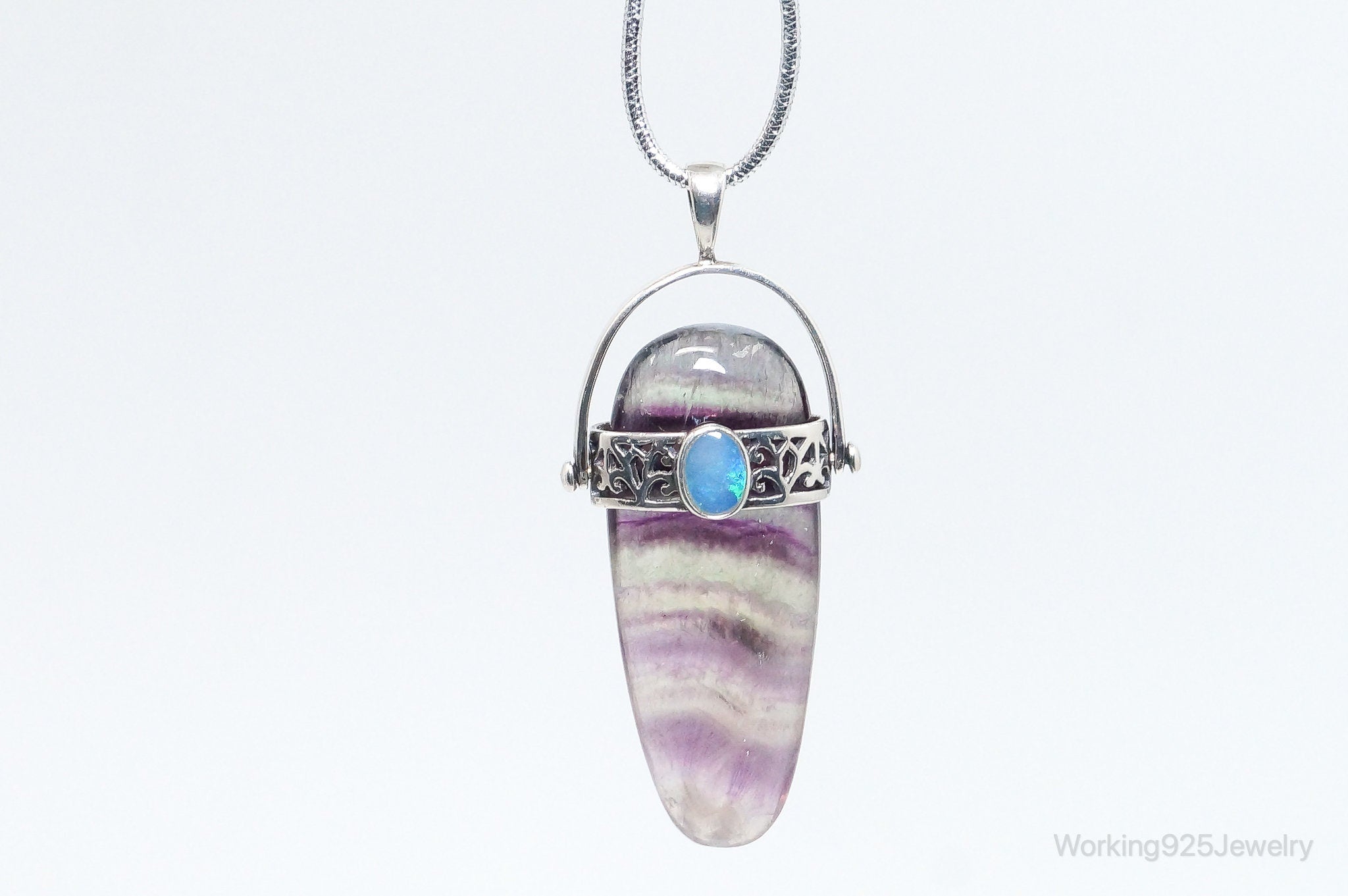 Vintage Purple & Green Fluorite Blue Opal Sterling Silver Pendant - Collective Awakening