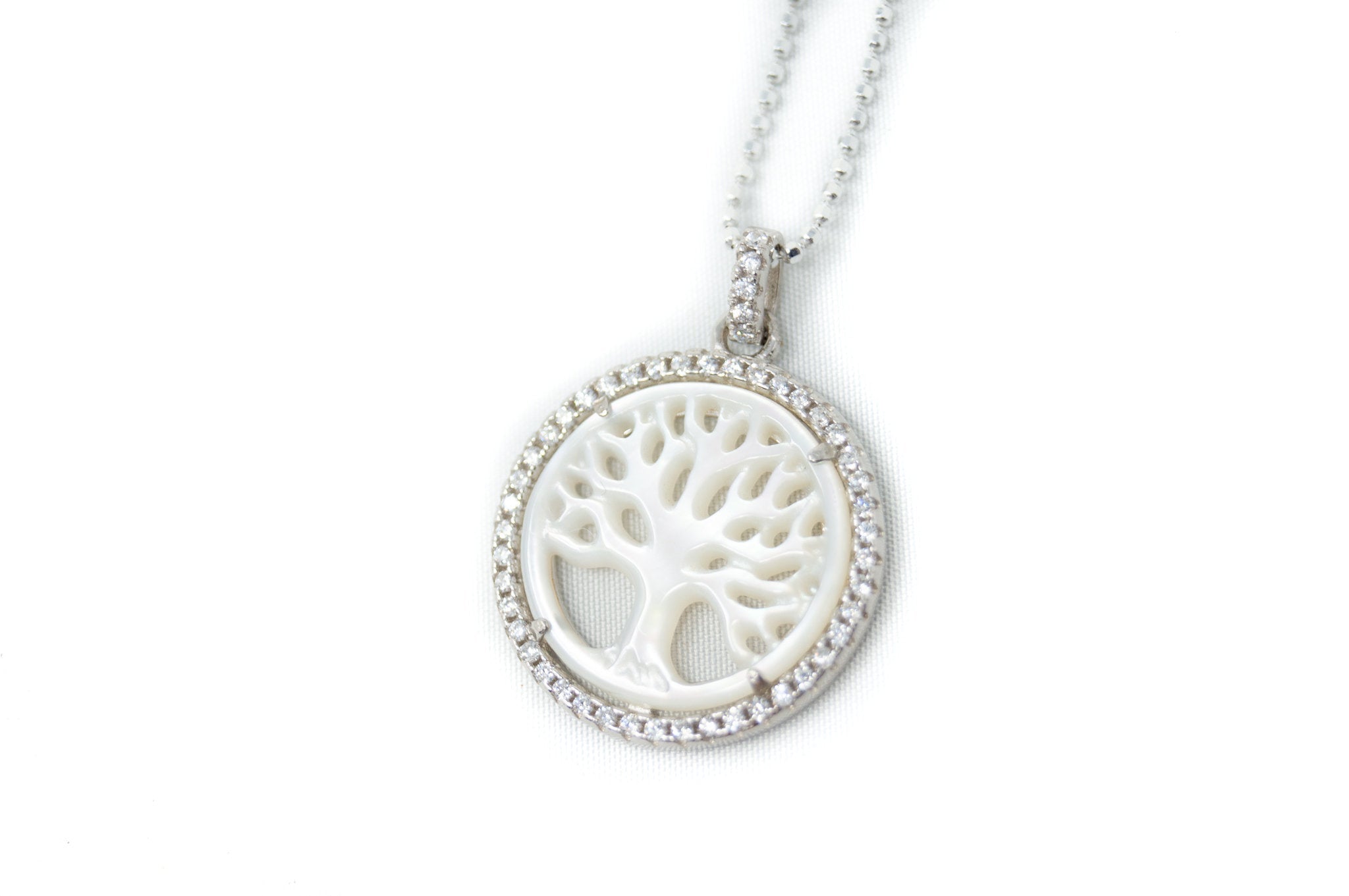 Vintage Carved Mother Of Pearl Star Tree Of Life CZ Sterling Silver Necklace - Collective Awakening