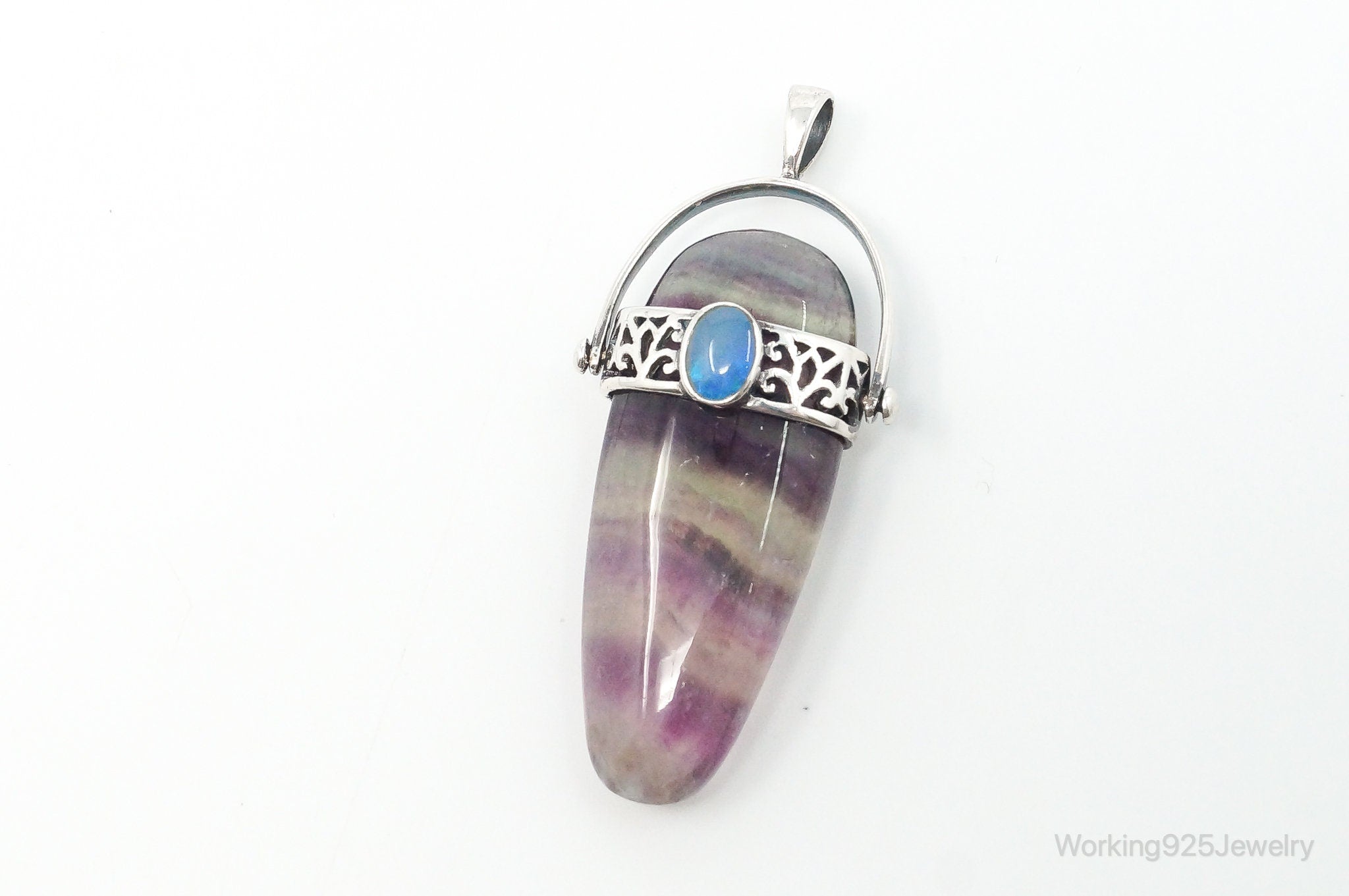 Vintage Purple & Green Fluorite Blue Opal Sterling Silver Pendant - Collective Awakening