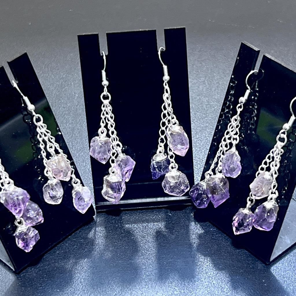 Amethyst Triple Crystal Earrings Pair (Stainless Steel Silver Hooks) - Collective Awakening