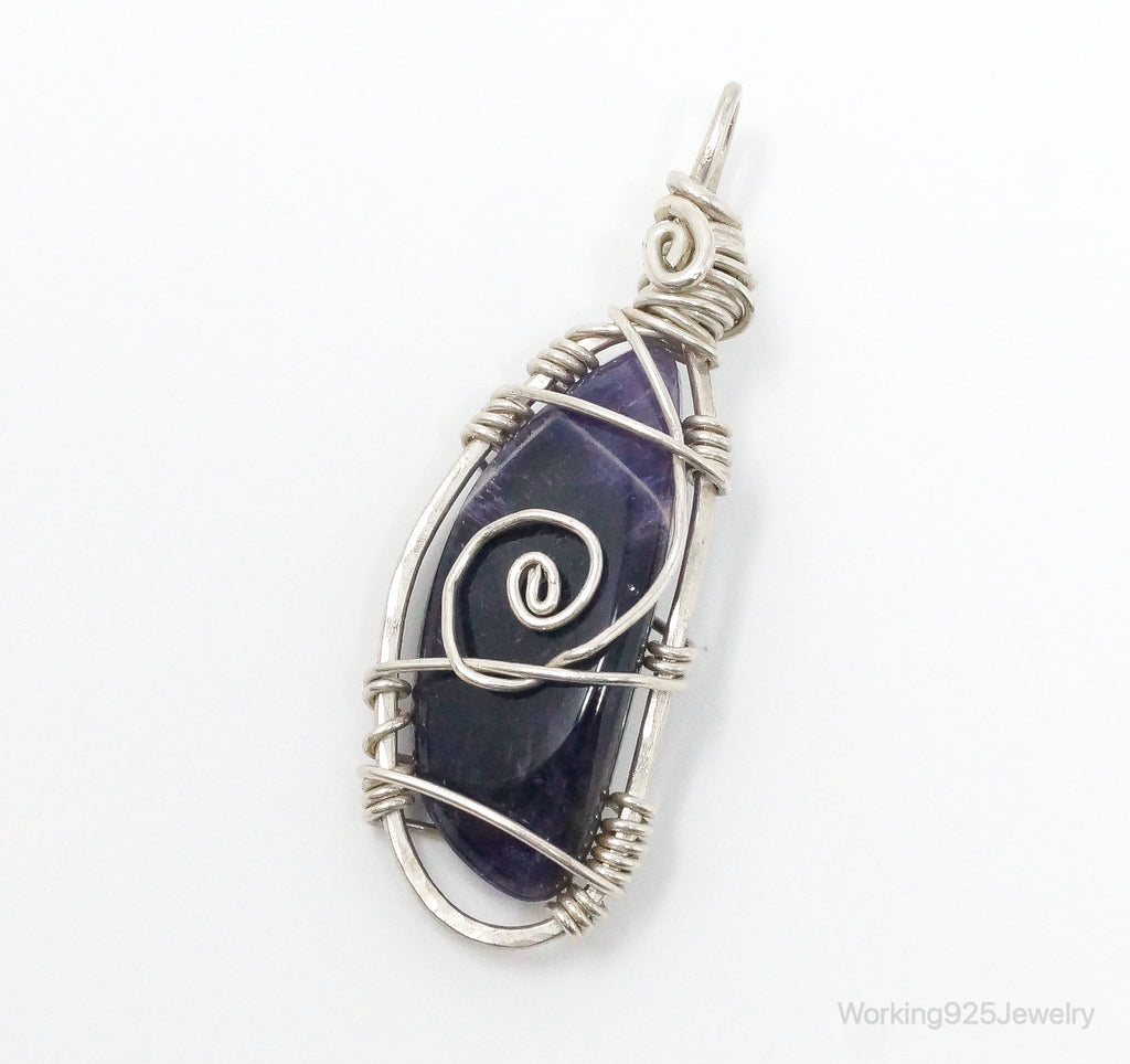 Vintage Large Amethyst Sterling Silver Necklace Pendant - Collective Awakening