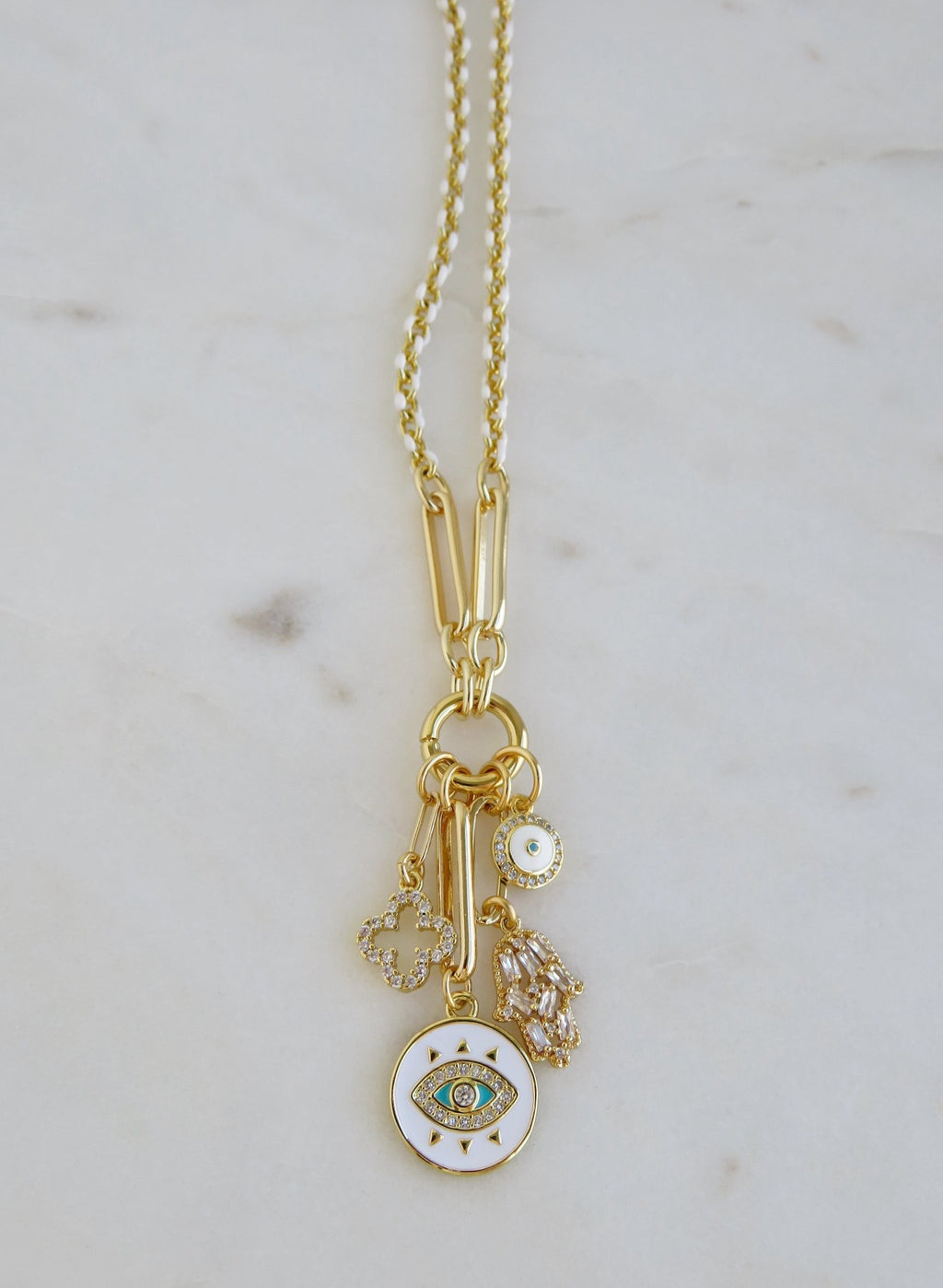 White Oval Link Charm Holder Necklace - Clicker Clasp - add charms - Collective Awakening