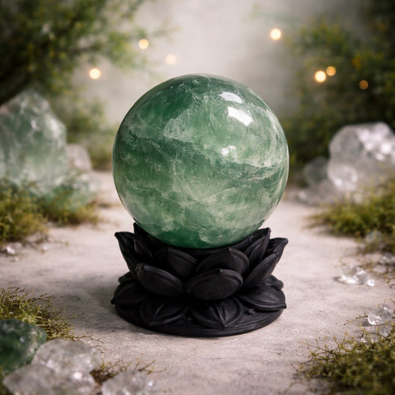 Crystal Sphere with Dark Lotus Stand | Original Kreateur Studio Design - Collective Awakening