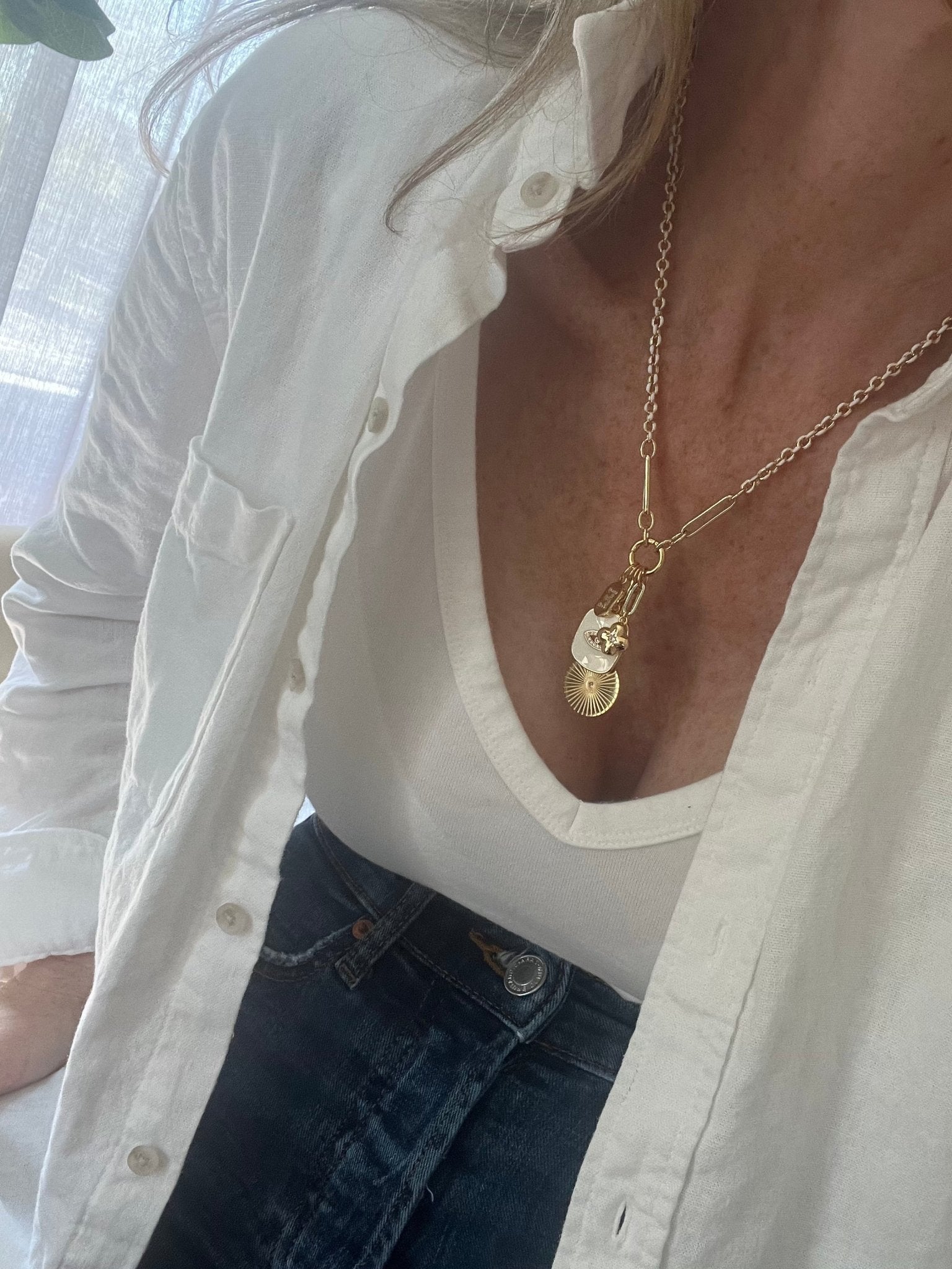 White Oval Link Charm Holder Necklace - Clicker Clasp - add charms - Collective Awakening