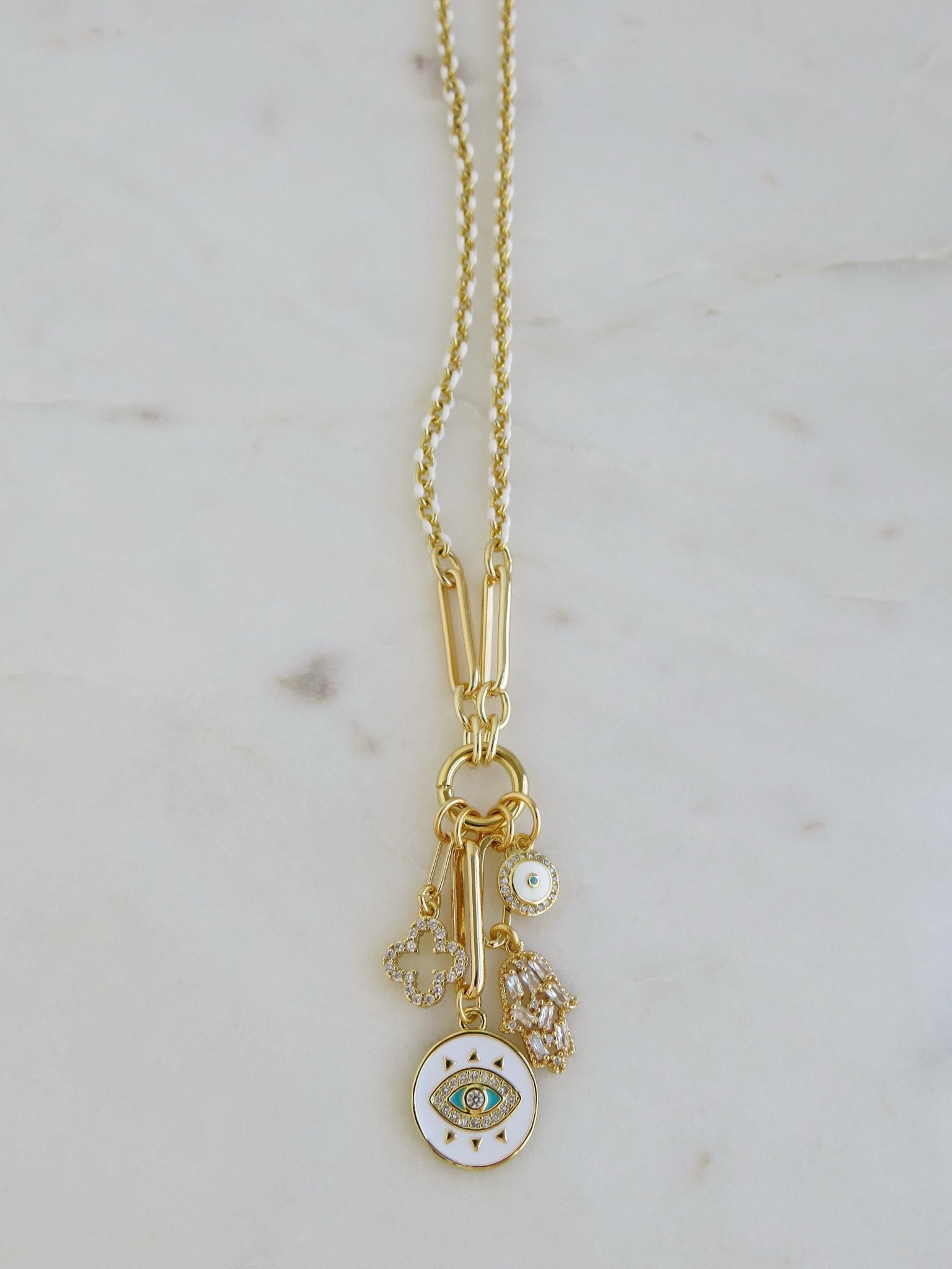 White Oval Link Charm Holder Necklace - Clicker Clasp - add charms - Collective Awakening