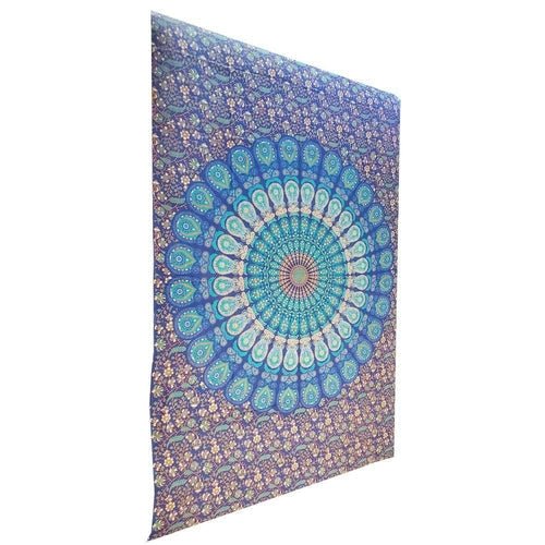 Blue Henna Peacock Mandala Wall Tapestry Beach Throw - Collective Awakening