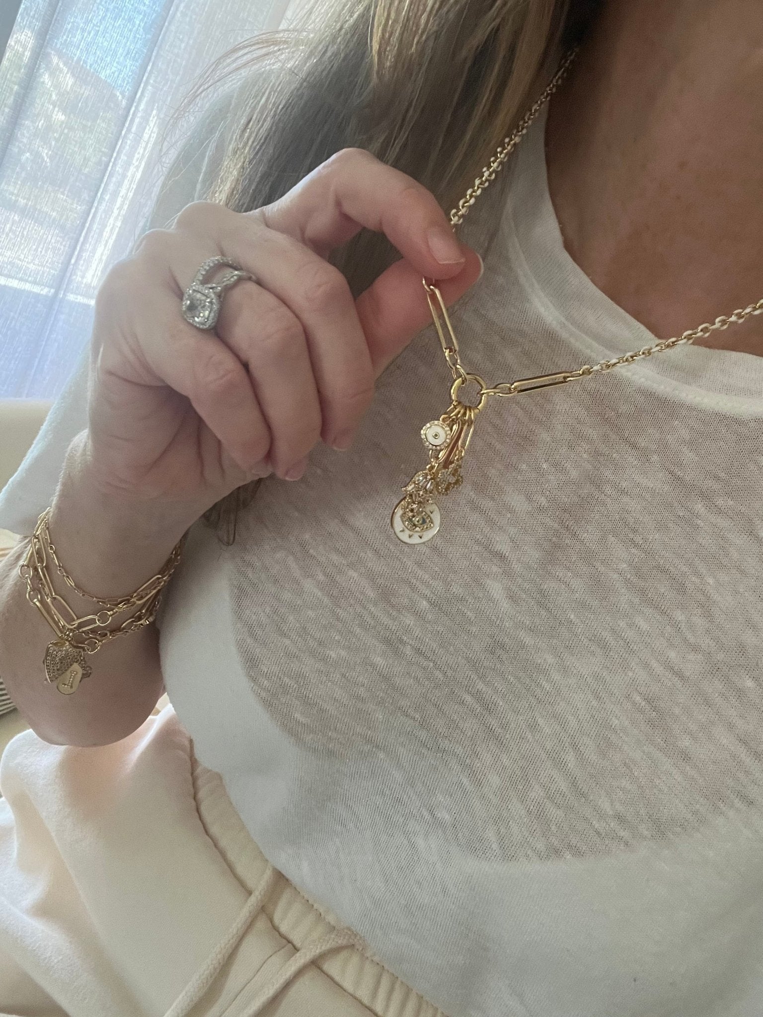 White Oval Link Charm Holder Necklace - Clicker Clasp - add charms - Collective Awakening