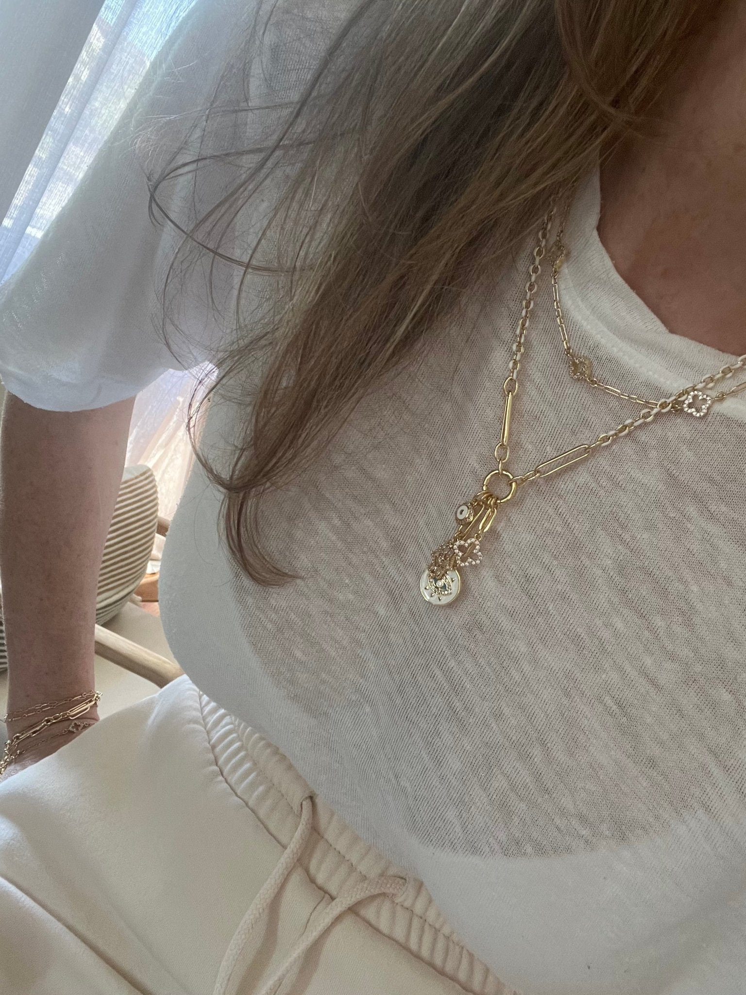 White Oval Link Charm Holder Necklace - Clicker Clasp - add charms - Collective Awakening