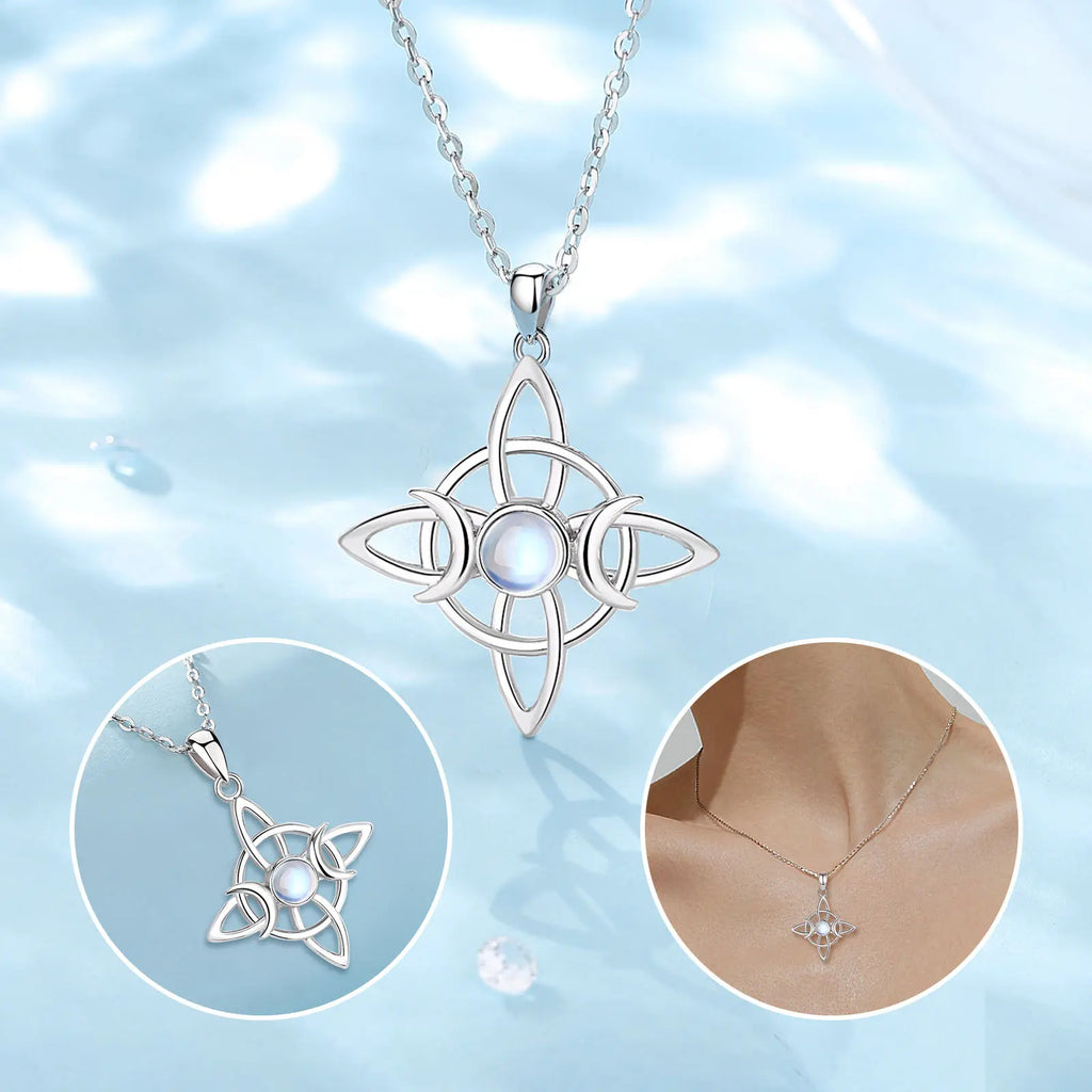 Moonstone Triple Moon Knot Sterling Silver Necklace - Collective Awakening