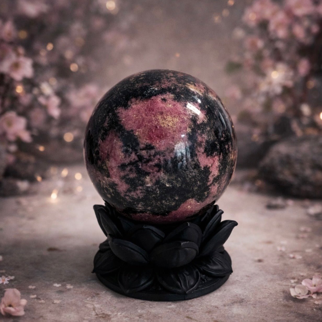 Crystal Sphere with Dark Lotus Stand | Original Kreateur Studio Design - Collective Awakening