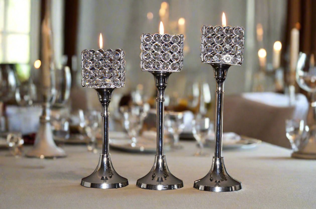 Vibhsa Crystal Aluminium Candle Holder Set of 3 - Collective Awakening