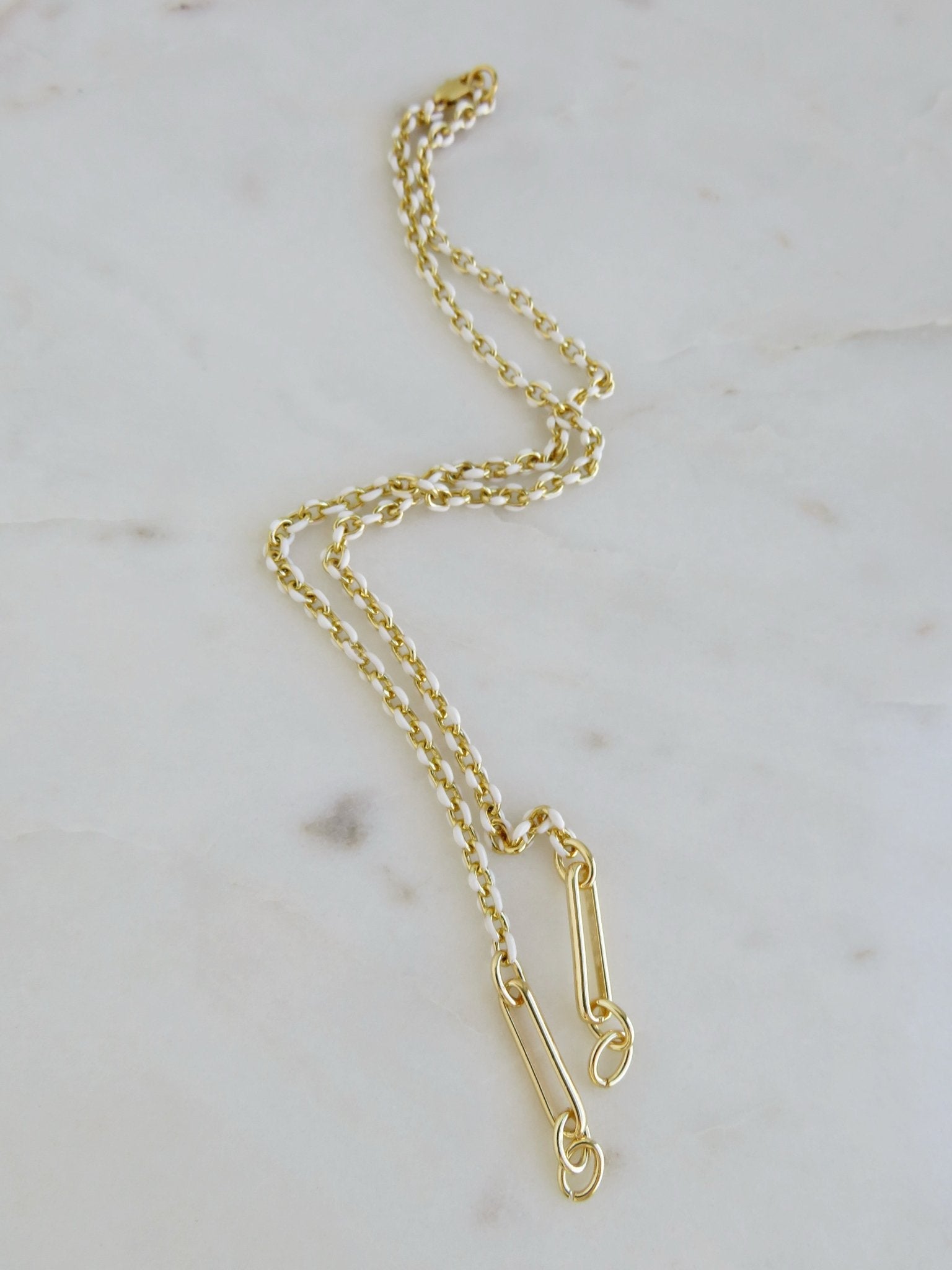 White Oval Link Charm Holder Necklace - Clicker Clasp - add charms - Collective Awakening