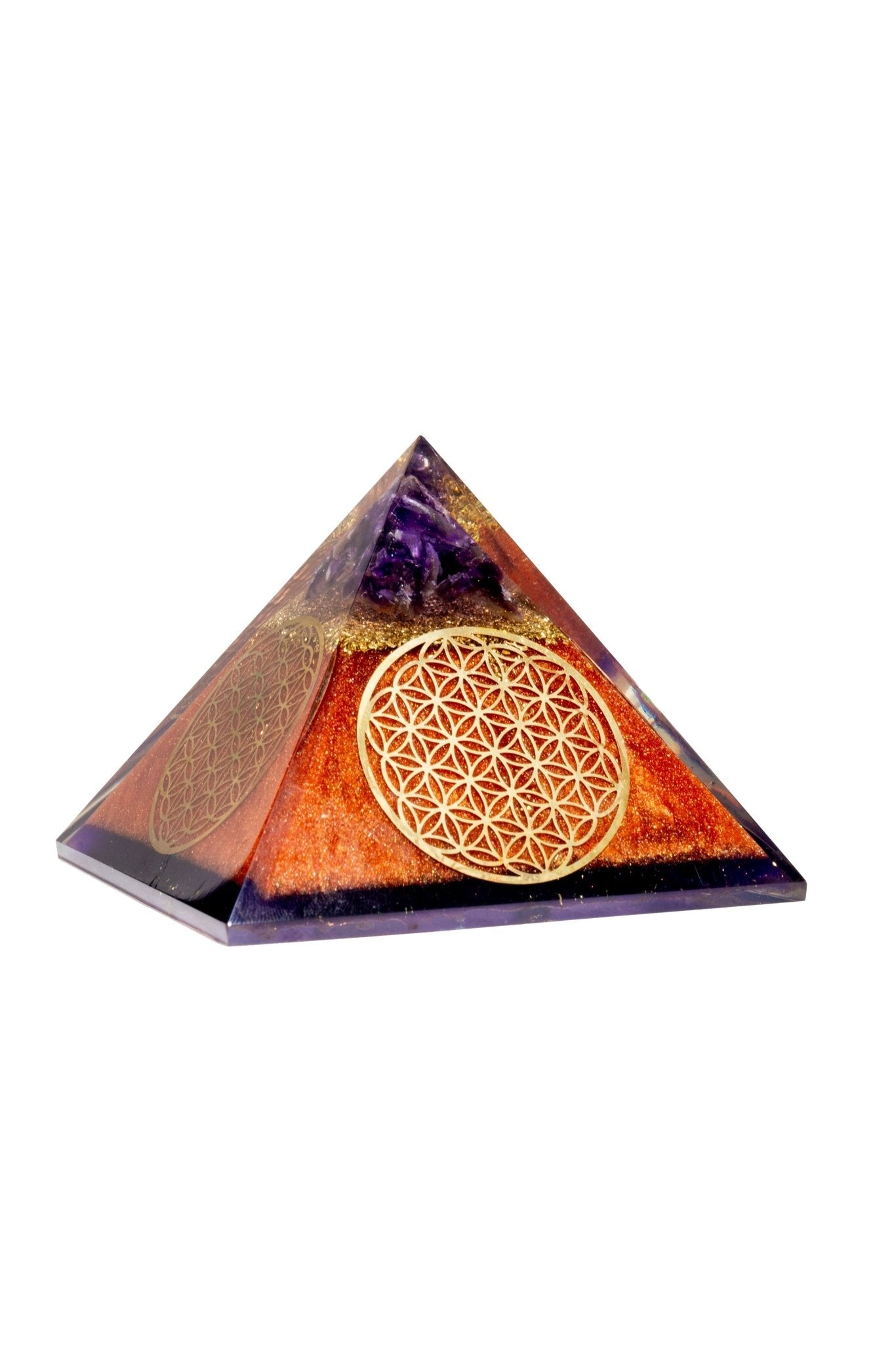 Flower of Life Copper Orgone Pyramid with Amethyst (Authentic - REAL) - Collective Awakening