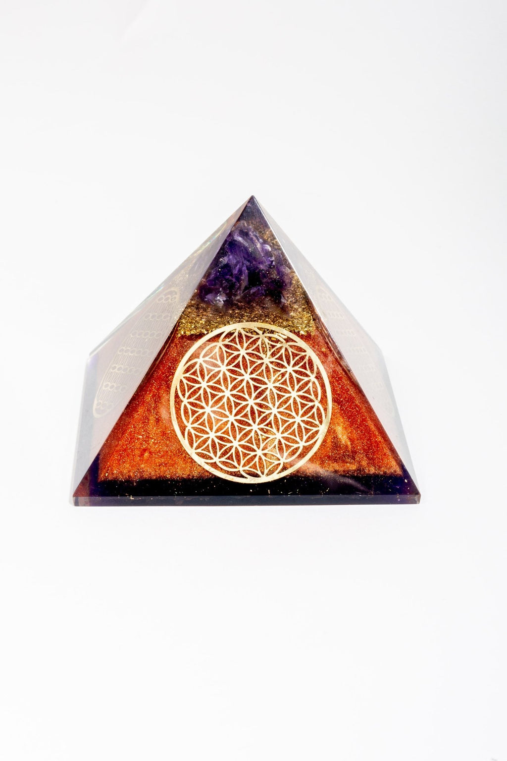Flower of Life Copper Orgone Pyramid with Amethyst (Authentic - REAL) - Collective Awakening