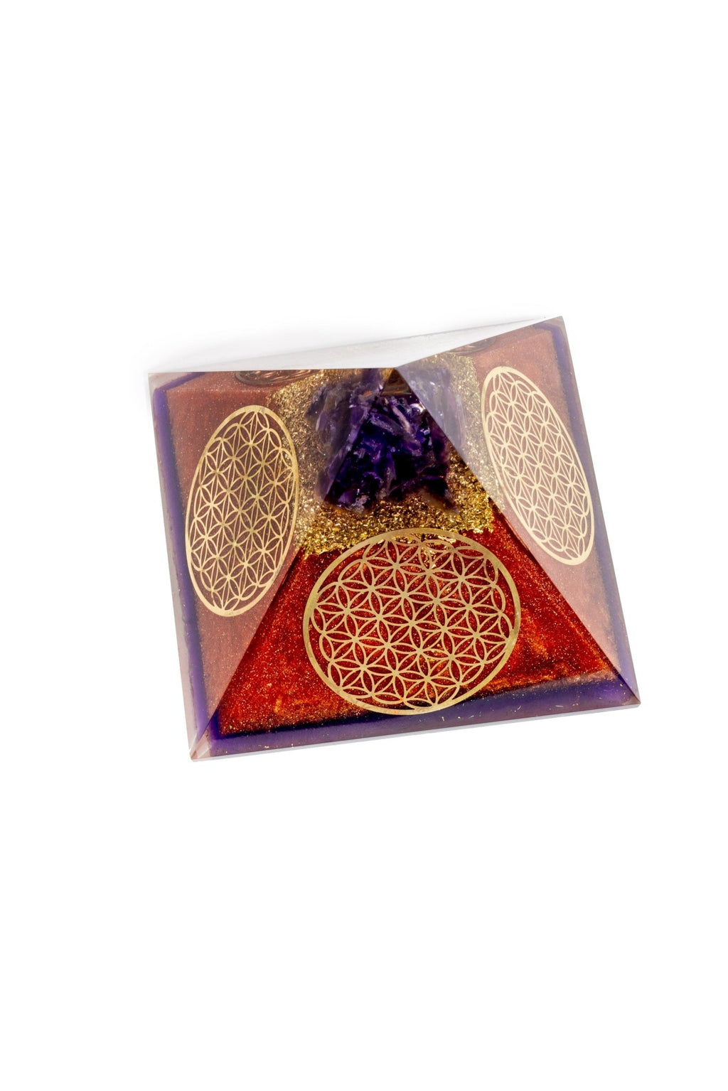 Flower of Life Copper Orgone Pyramid with Amethyst (Authentic - REAL) - Collective Awakening