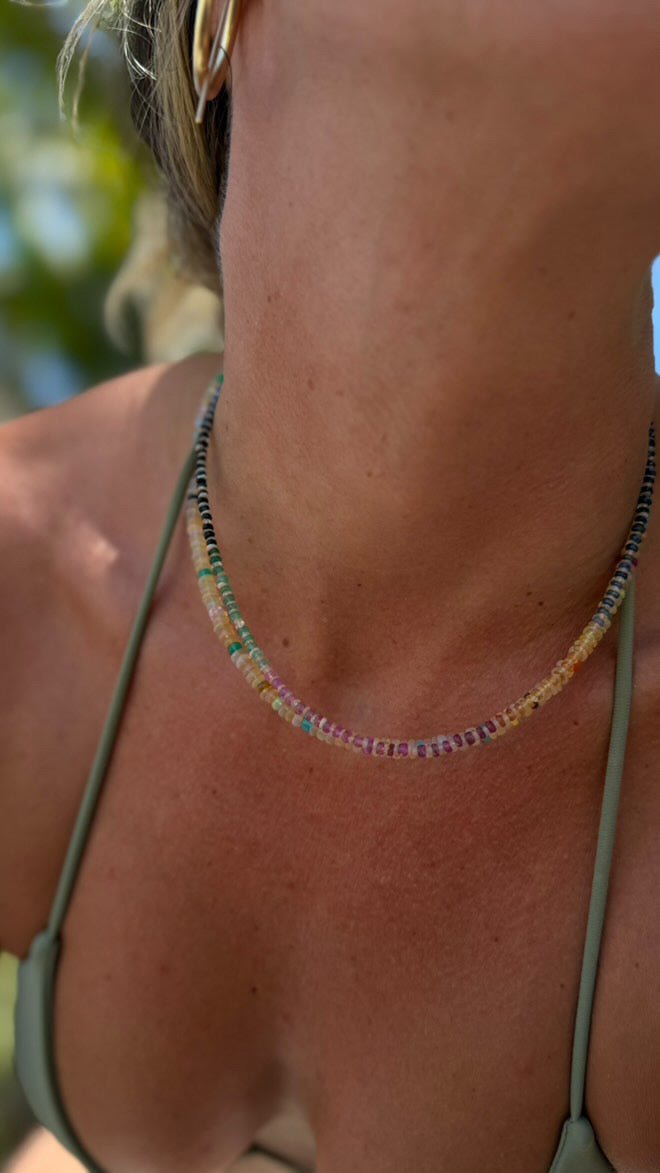 Rainbow Sapphire and Opal Gemstone Beaded Necklace - Collective Awakening