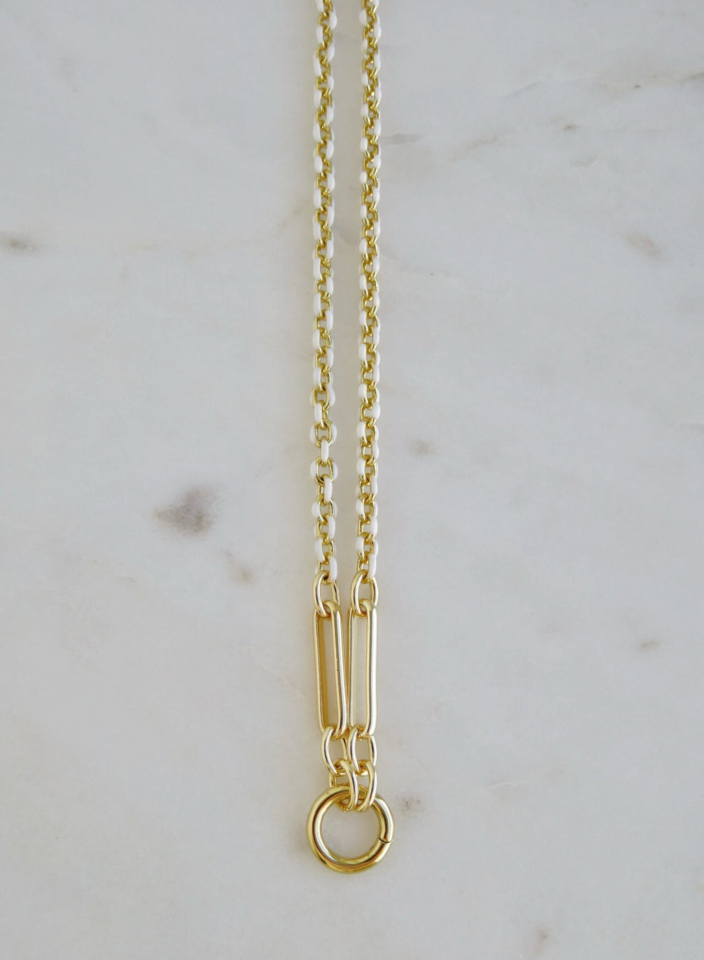 White Oval Link Charm Holder Necklace - Clicker Clasp - add charms - Collective Awakening
