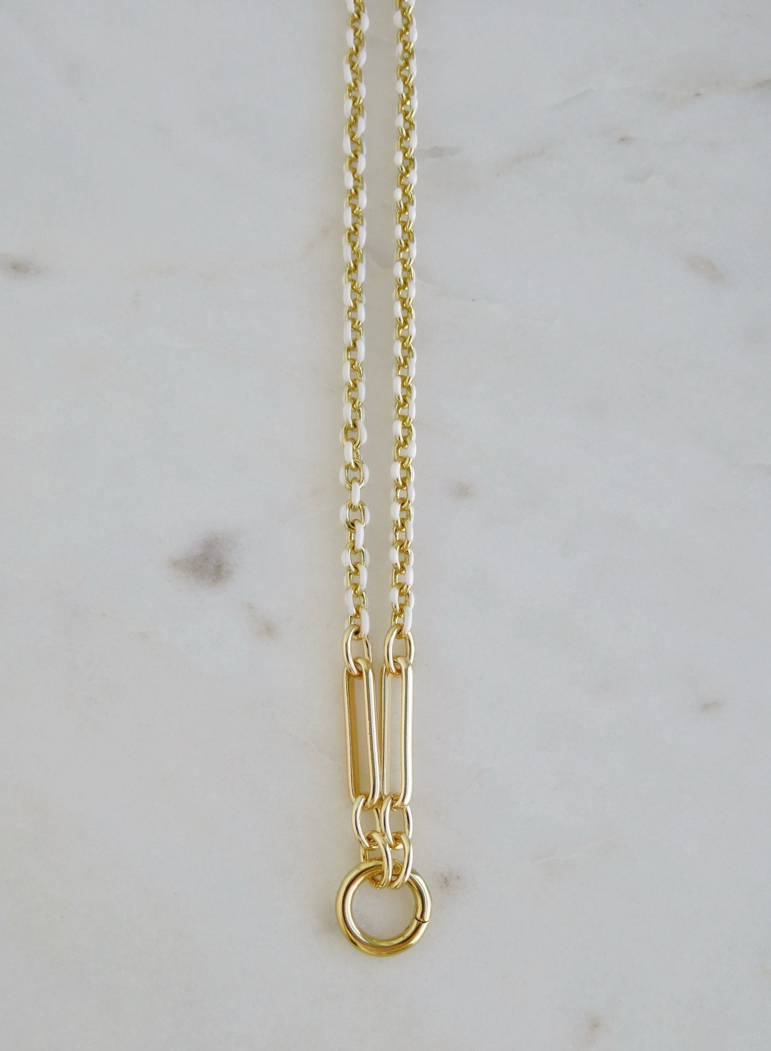 White Oval Link Charm Holder Necklace - Clicker Clasp - add charms - Collective Awakening