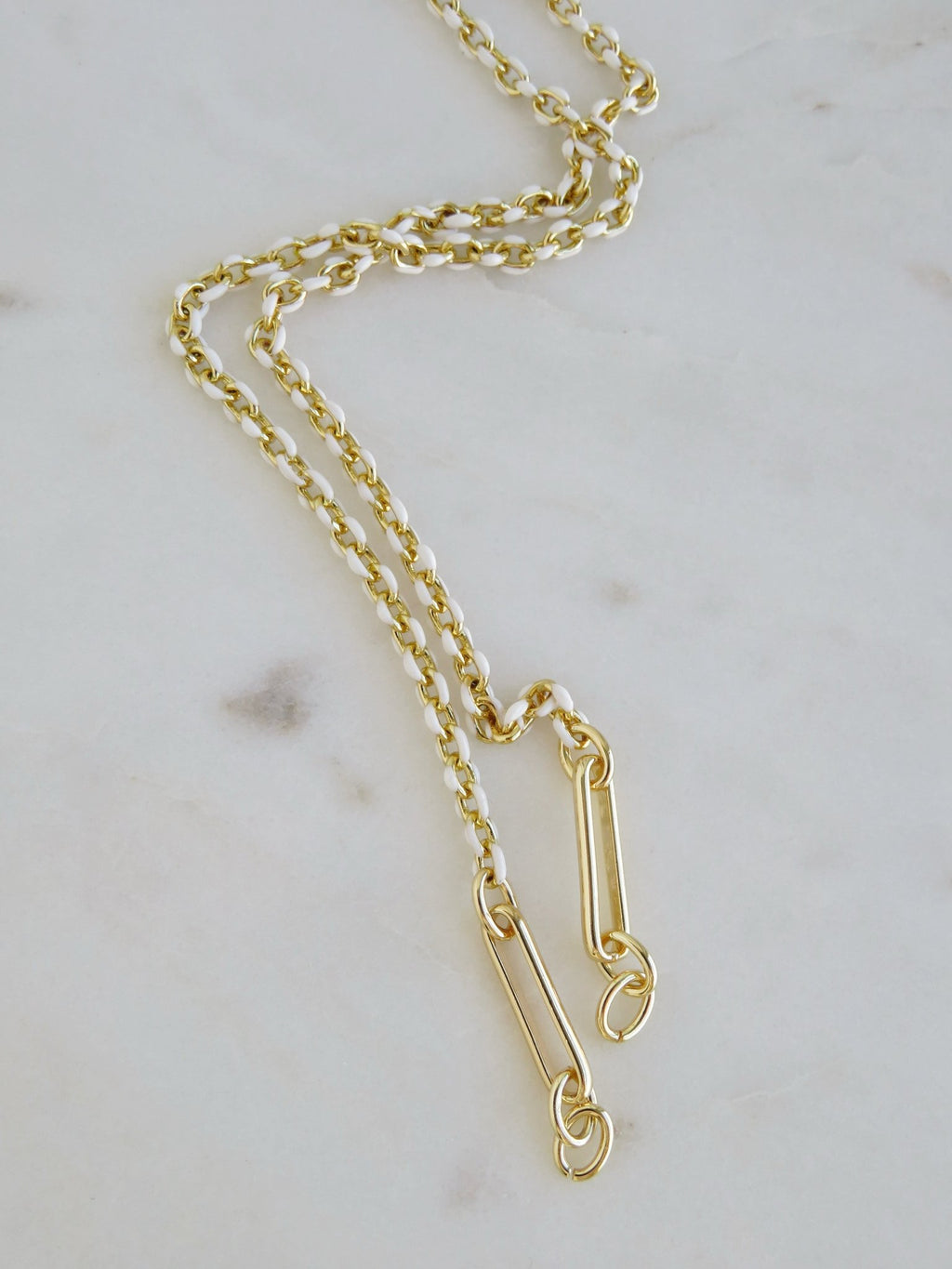 White Oval Link Charm Holder Necklace - Clicker Clasp - add charms - Collective Awakening