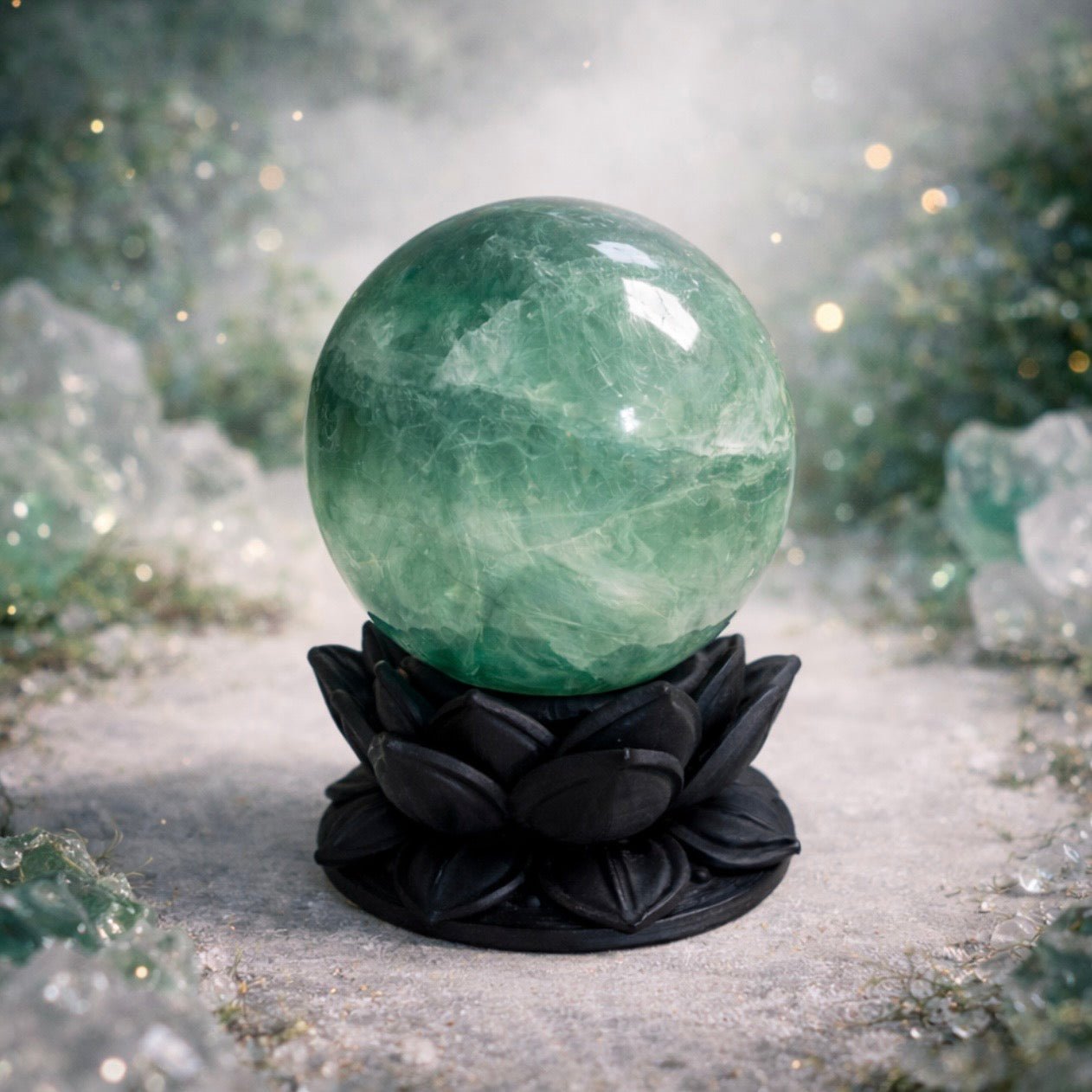 Crystal Sphere with Dark Lotus Stand | Original Kreateur Studio Design - Collective Awakening