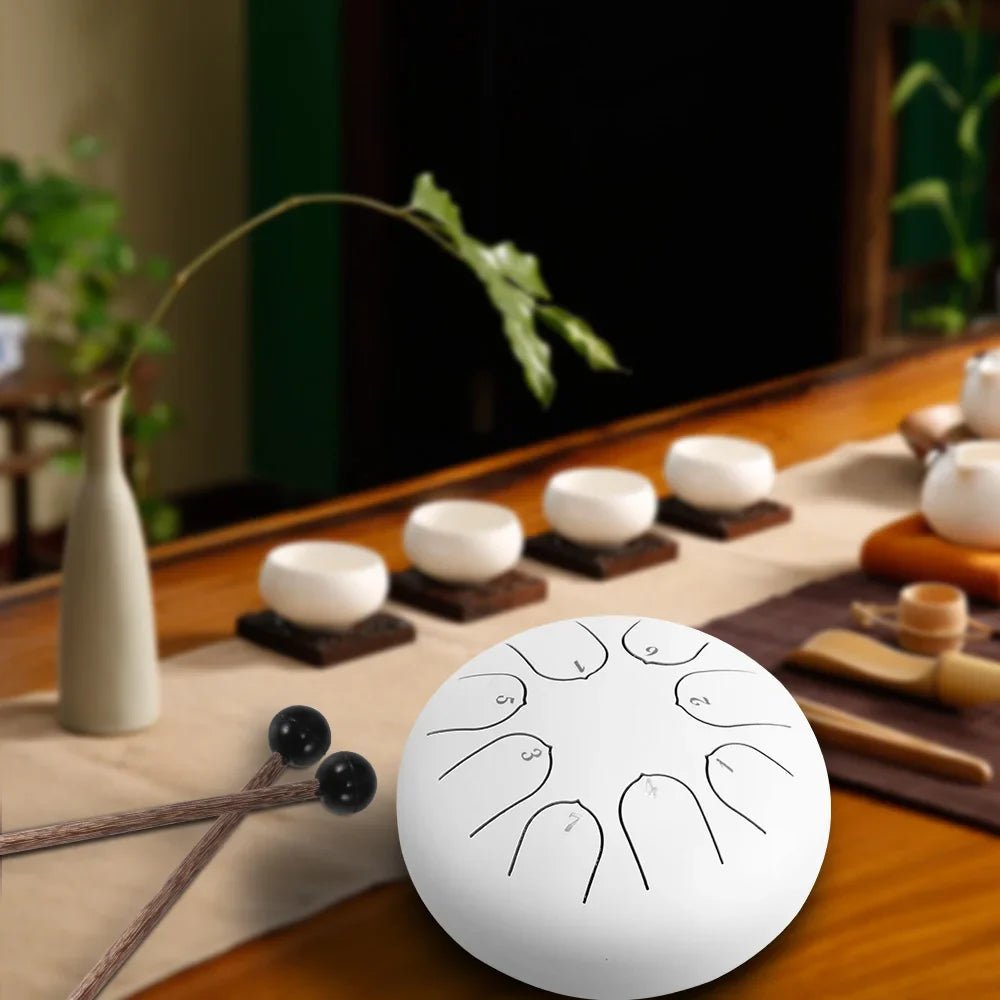 6-Inch White Steel Tongue Drum Set, Tank Sticks and Carrying Bag Percussion Instruments Accessories - Collective Awakening