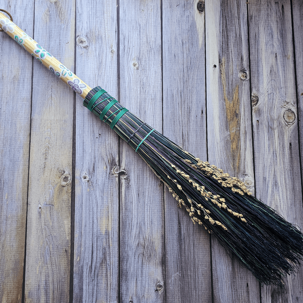 Hand Painted Decorative Round Broom – 24” Folk Art Broomcorn Besom - Collective Awakening