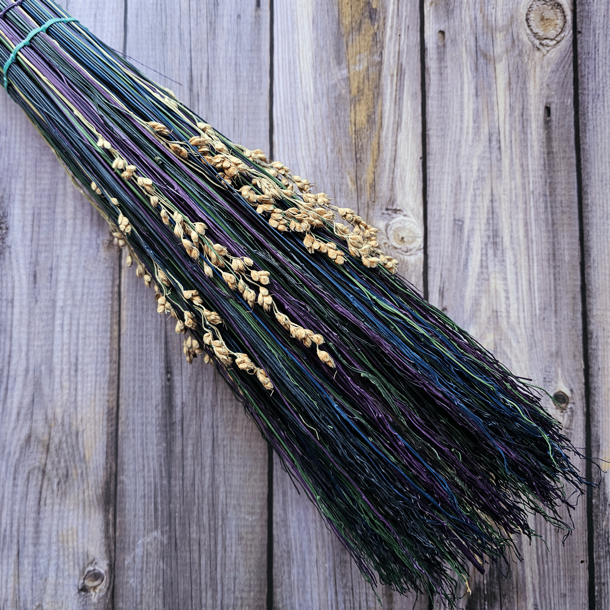 Hand Painted Decorative Round Broom – 24” Folk Art Broomcorn Besom - Collective Awakening