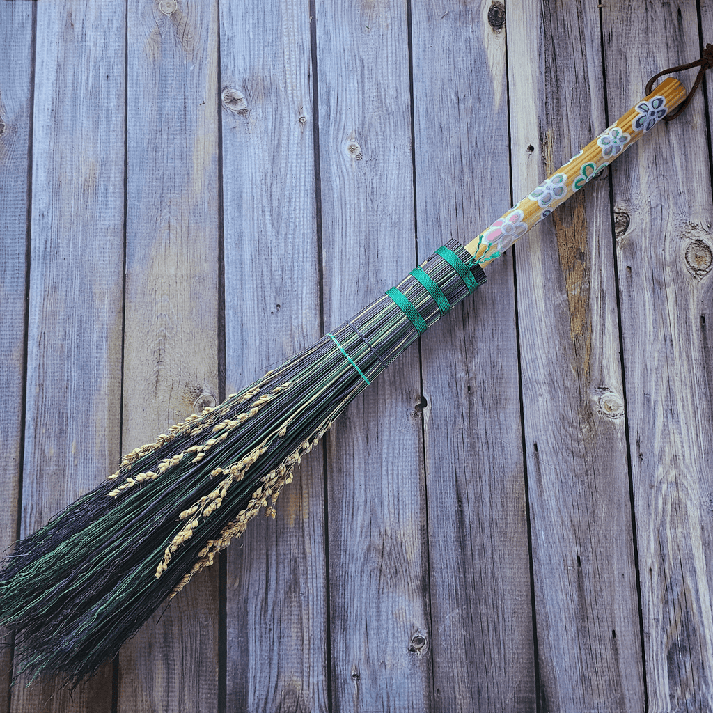 Hand Painted Decorative Round Broom – 24” Folk Art Broomcorn Besom - Collective Awakening