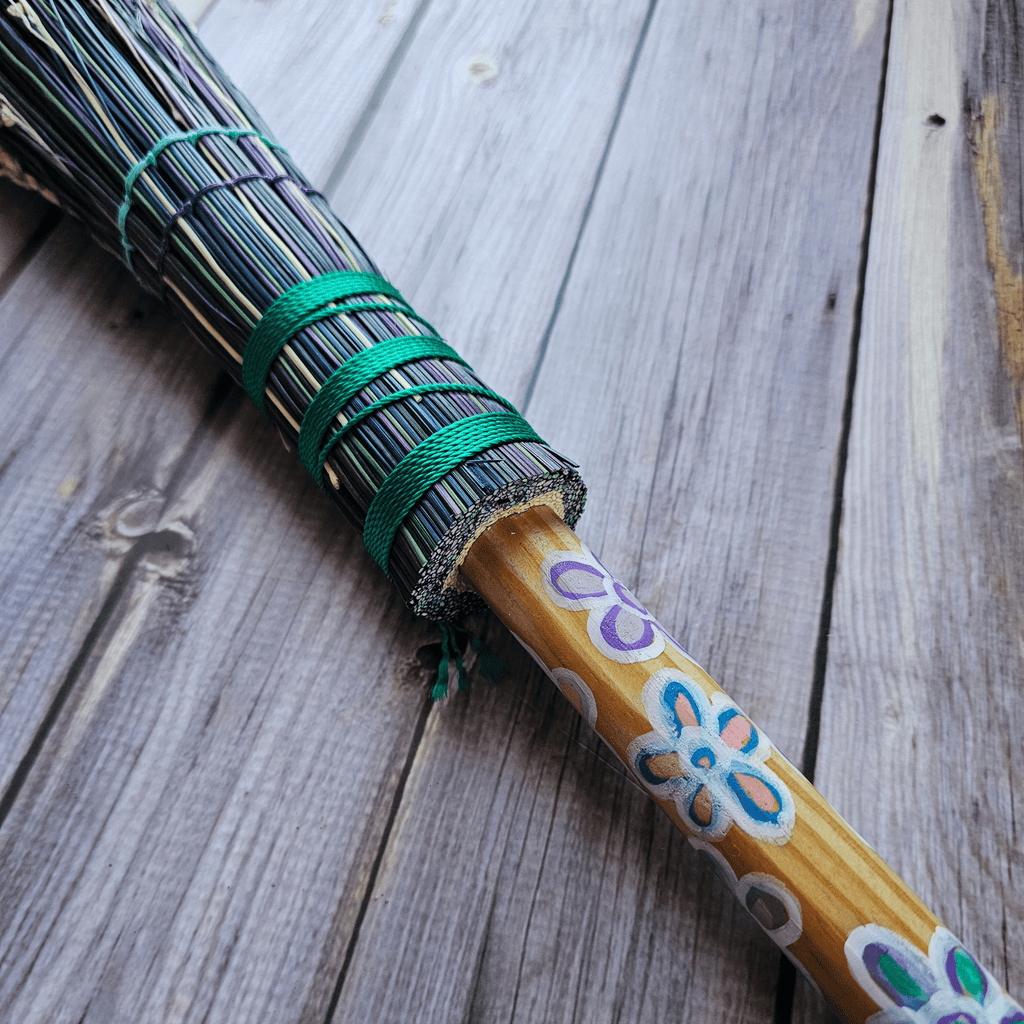 Hand Painted Decorative Round Broom – 24” Folk Art Broomcorn Besom - Collective Awakening