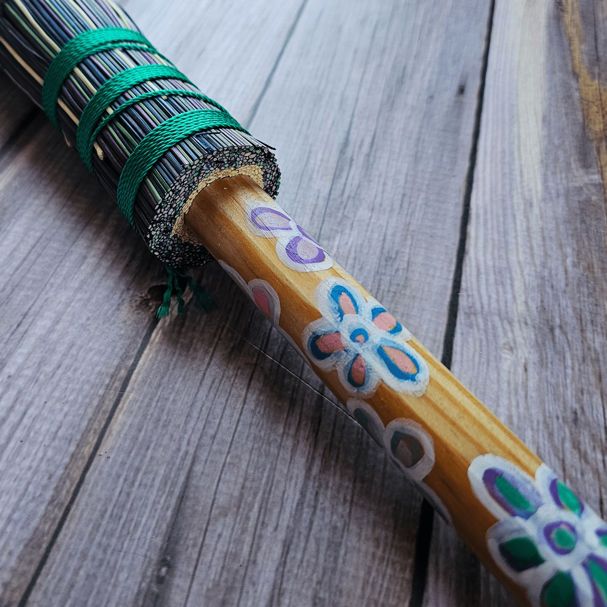 Hand Painted Decorative Round Broom – 24” Folk Art Broomcorn Besom - Collective Awakening