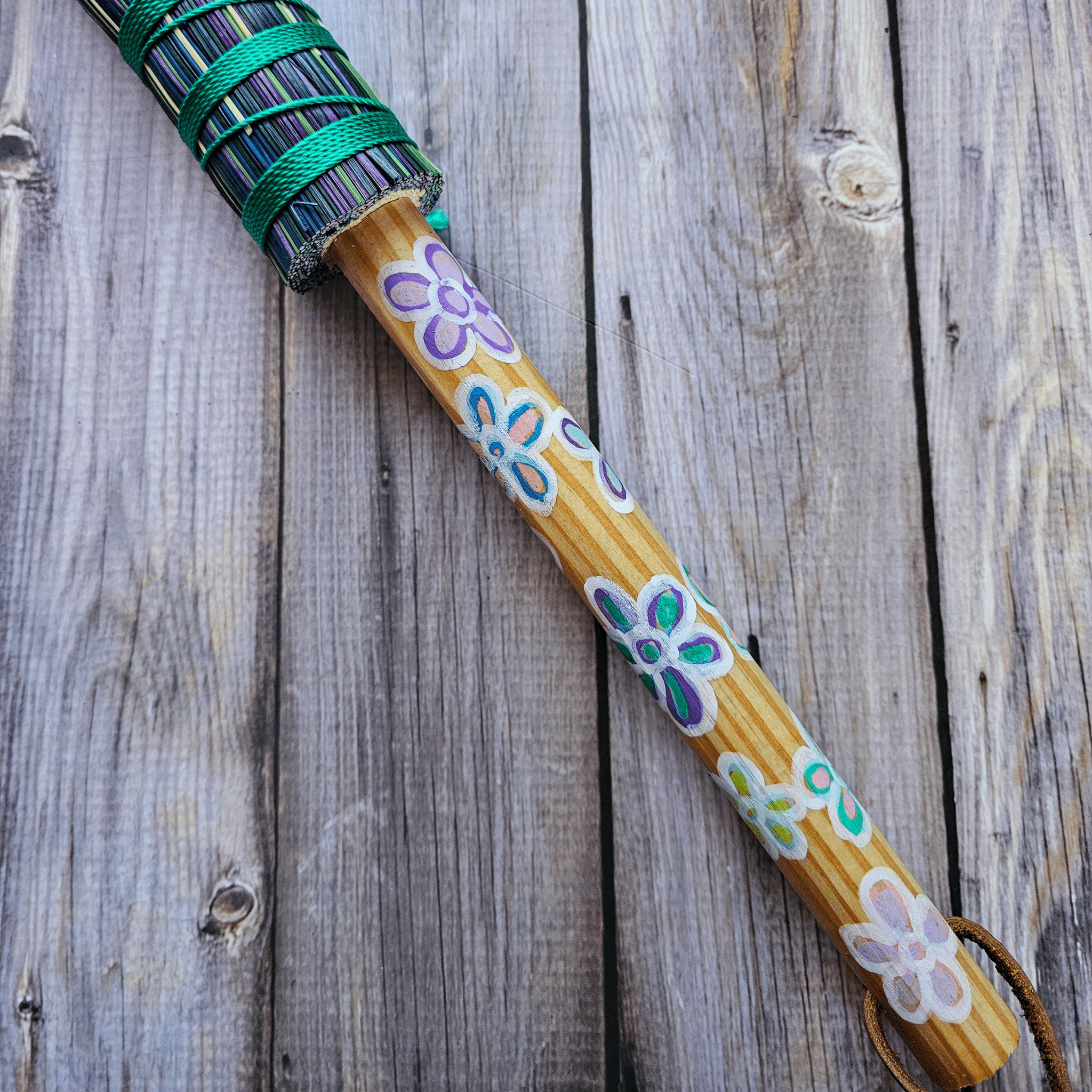 Hand Painted Decorative Round Broom – 24” Folk Art Broomcorn Besom - Collective Awakening