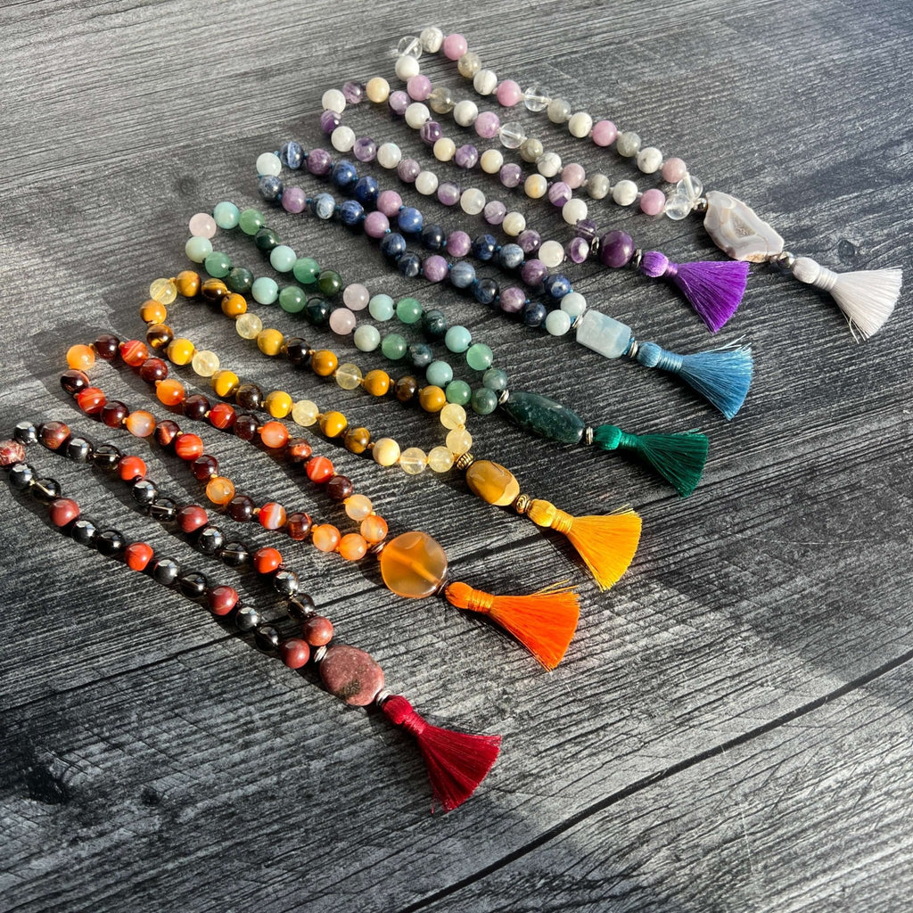Crown Chakra Meditation Mala – 27 Beads of Clear Quartz & Labradorite - Collective Awakening