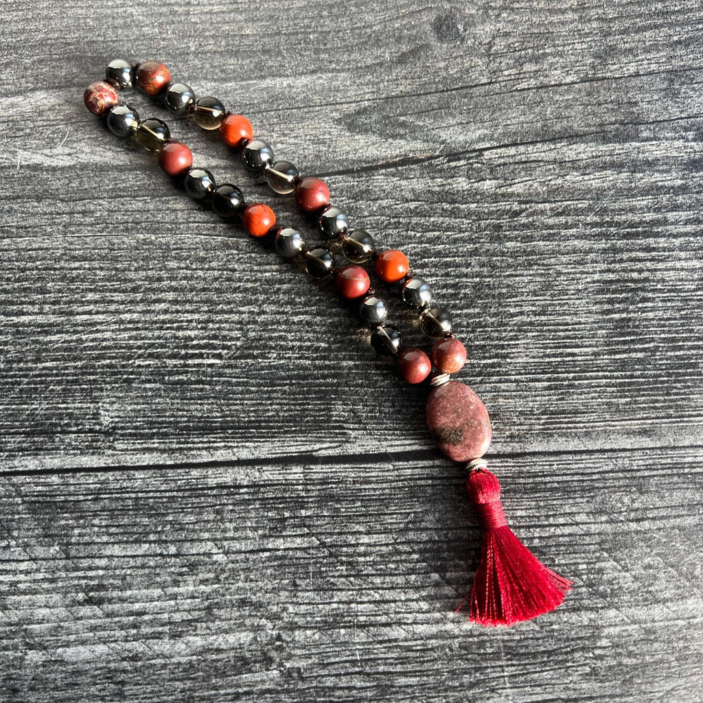Root Chakra Meditation Mala - 27 Beads of Red Jasper & Hematite - Collective Awakening