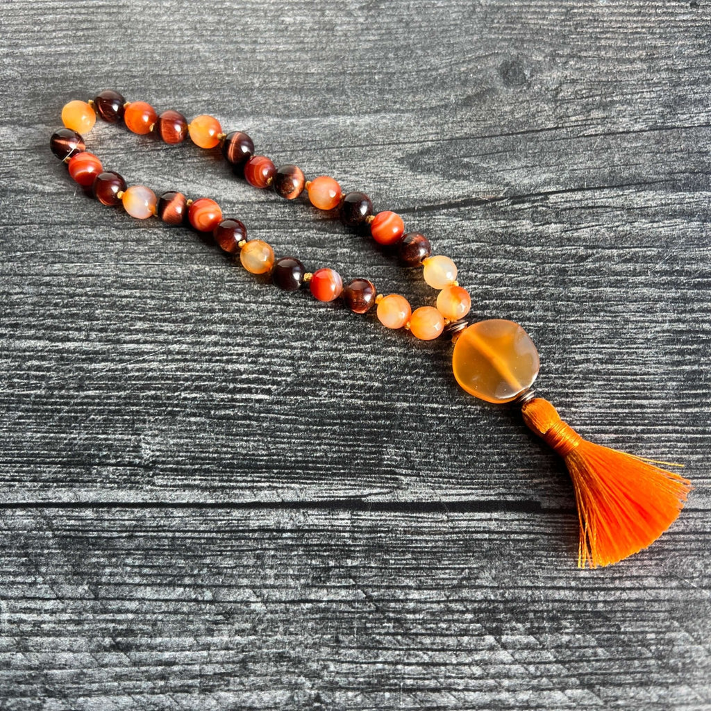 Sacral Chakra Meditation Mala – 27 Beads of Carnelian & Red Tiger Eye - Collective Awakening