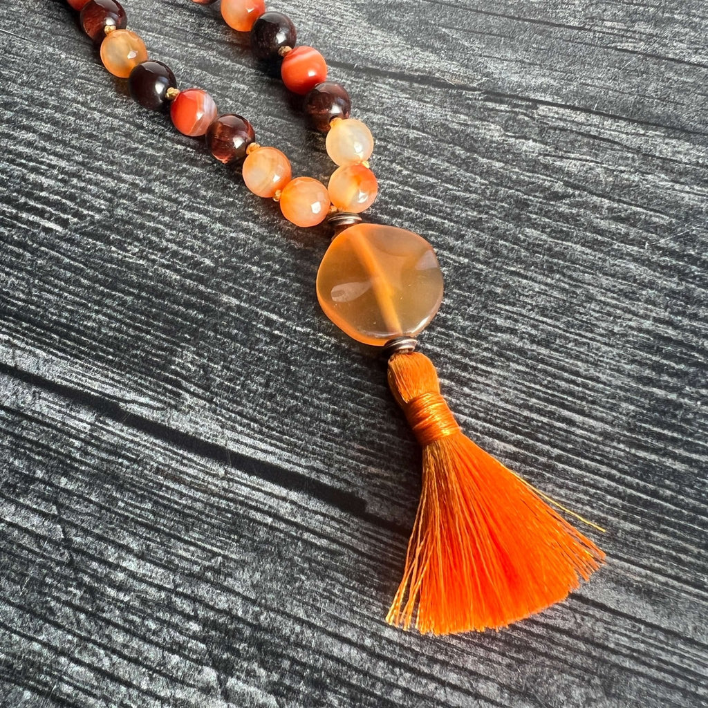 Sacral Chakra Meditation Mala – 27 Beads of Carnelian & Red Tiger Eye - Collective Awakening