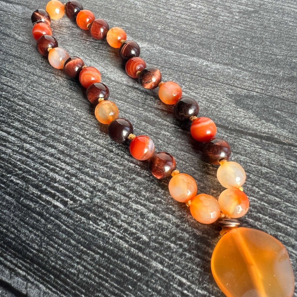 Sacral Chakra Meditation Mala – 27 Beads of Carnelian & Red Tiger Eye - Collective Awakening