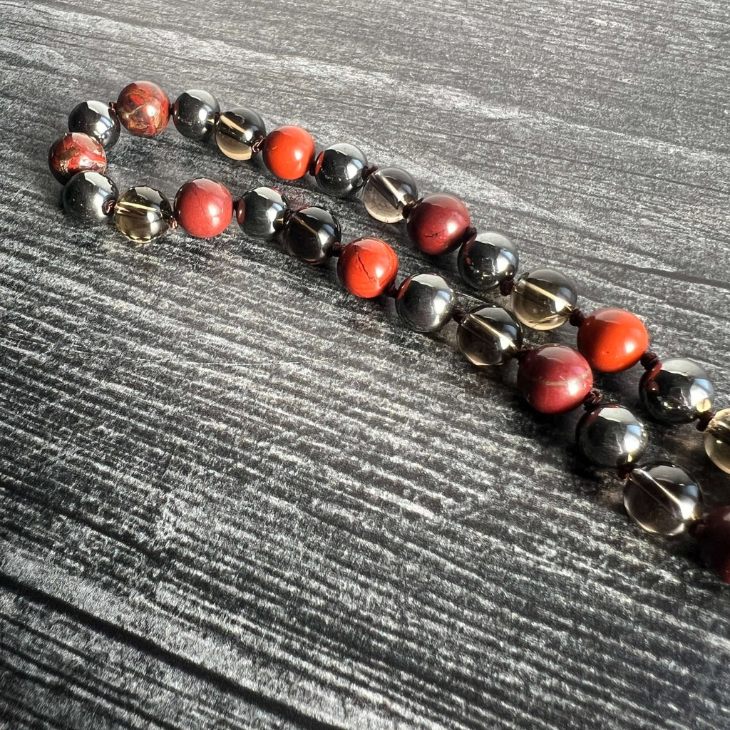 Root Chakra Meditation Mala - 27 Beads of Red Jasper & Hematite - Collective Awakening