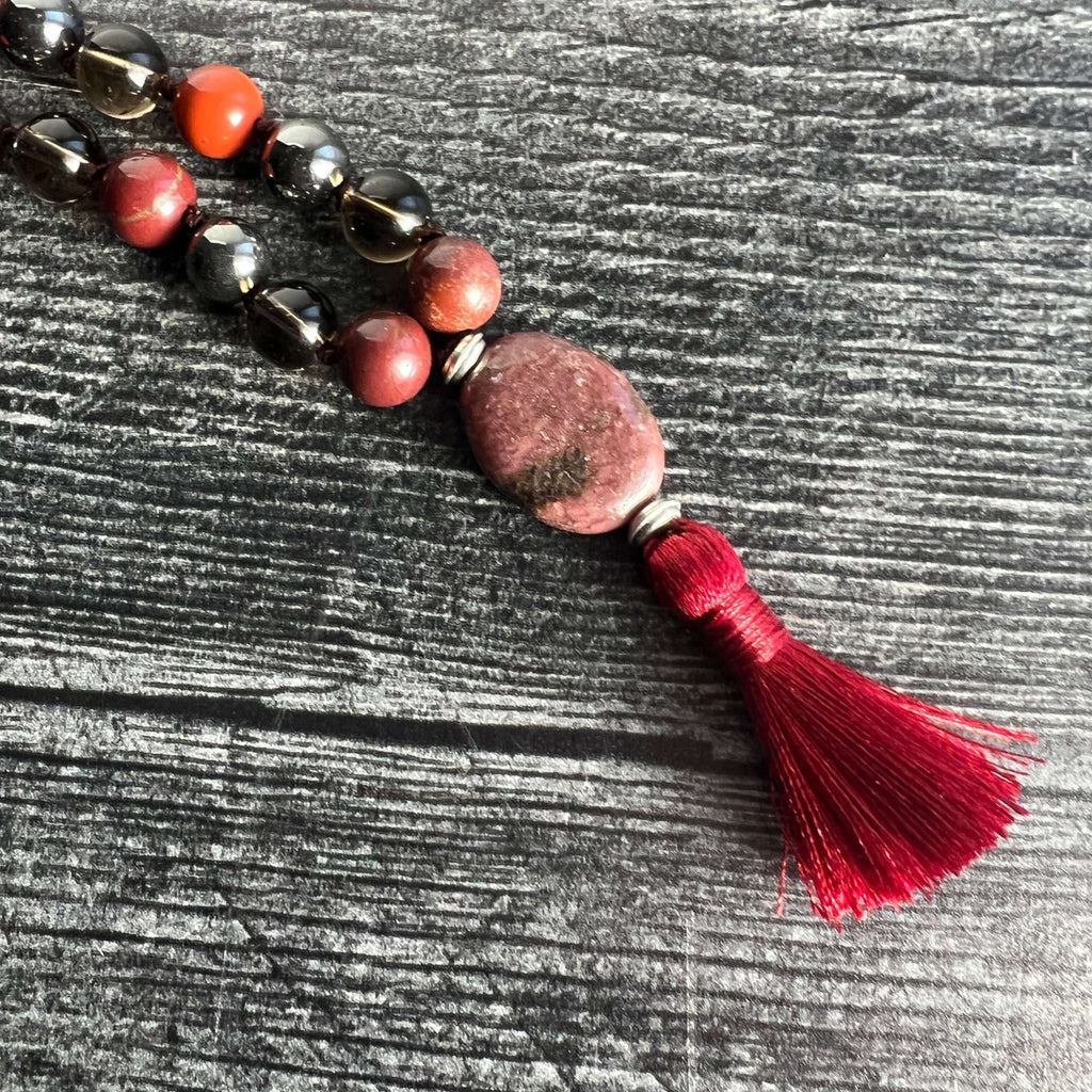 Root Chakra Meditation Mala - 27 Beads of Red Jasper & Hematite - Collective Awakening