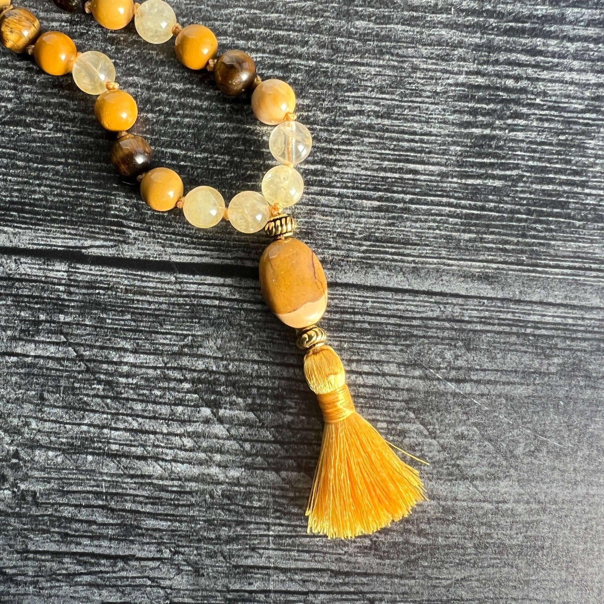 Solar Plexus Meditation Mala – 27 Beads of Citrine & Tiger Eye - Collective Awakening