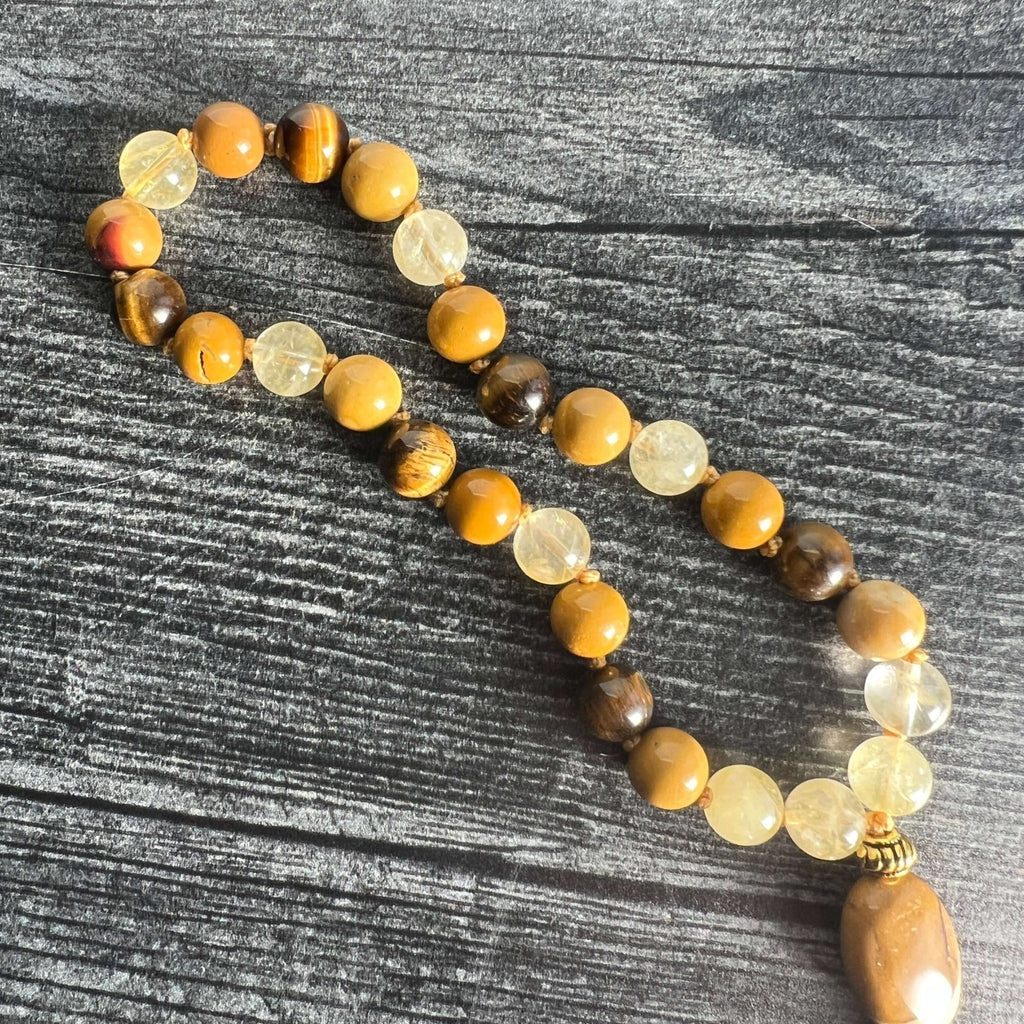 Solar Plexus Meditation Mala – 27 Beads of Citrine & Tiger Eye - Collective Awakening
