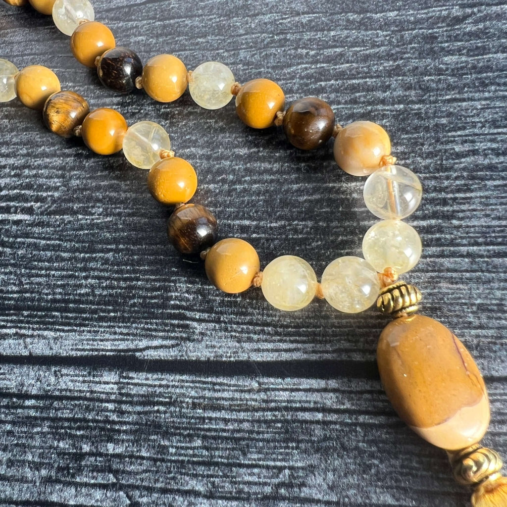 Solar Plexus Meditation Mala – 27 Beads of Citrine & Tiger Eye - Collective Awakening