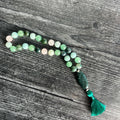 Heart Chakra Meditation Mala – 27 Beads of Rose Quartz & Moss Agate - Collective Awakening
