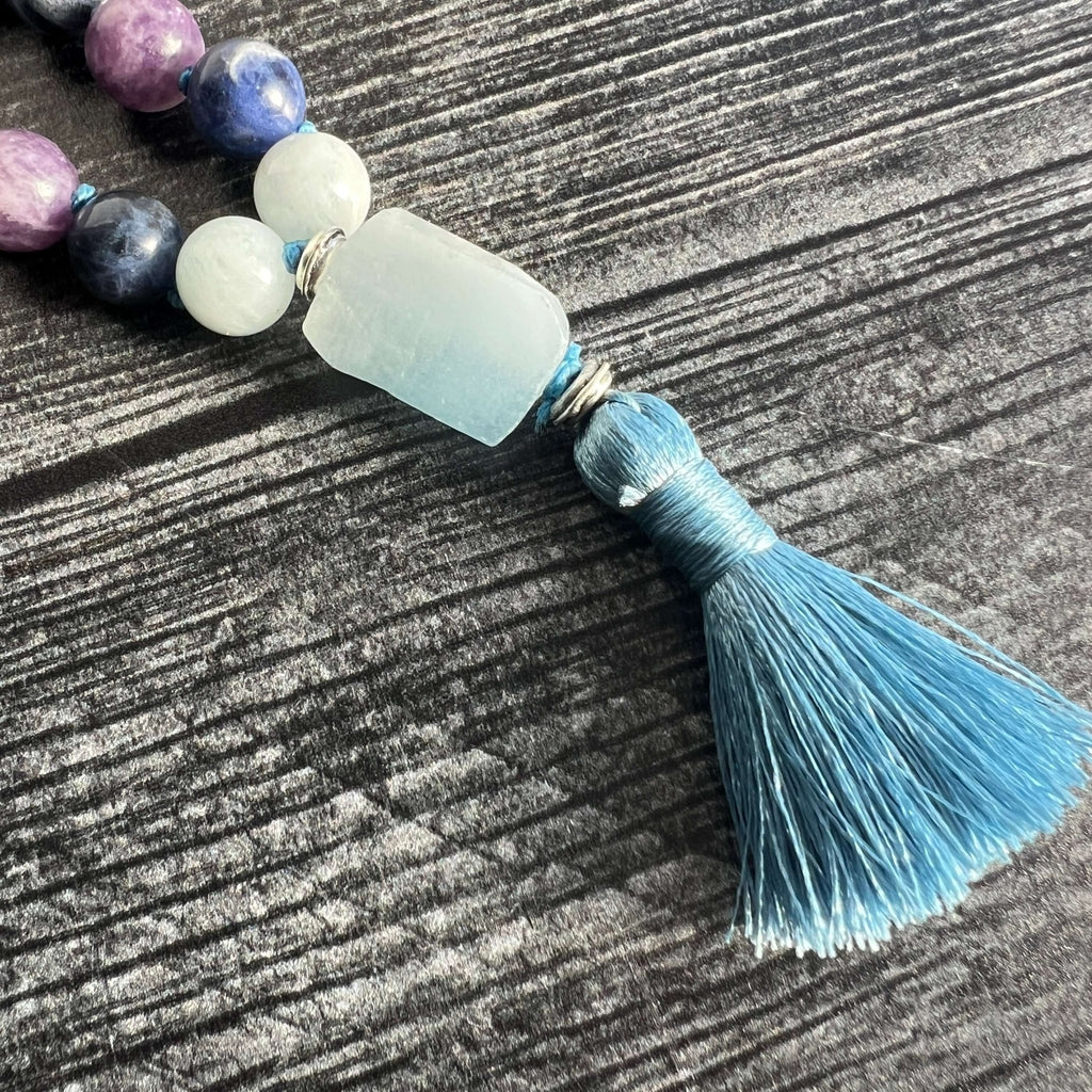 Throat Chakra Meditation Mala – 27 Beads of Aquamarine & Sodalite - Collective Awakening