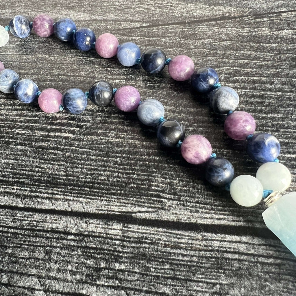 Throat Chakra Meditation Mala – 27 Beads of Aquamarine & Sodalite - Collective Awakening