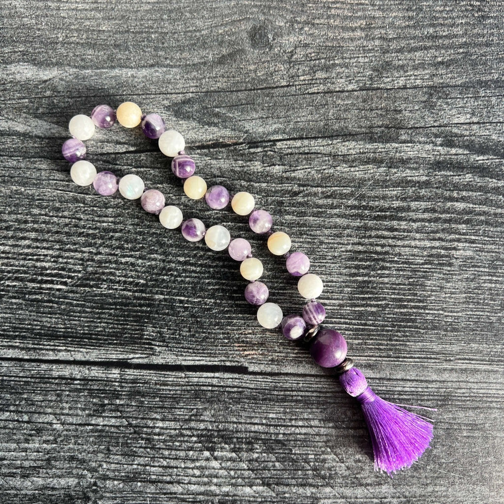 Third Eye Chakra Meditation Mala – 27 Beads of Fluorite & Amethyst - Collective Awakening