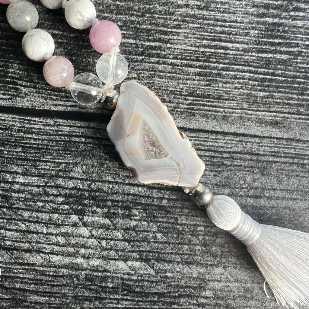Crown Chakra Meditation Mala – 27 Beads of Clear Quartz & Labradorite - Collective Awakening