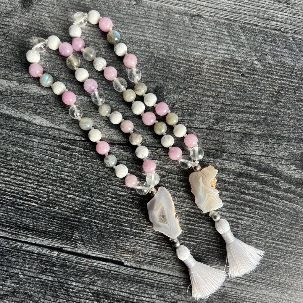 Crown Chakra Meditation Mala – 27 Beads of Clear Quartz & Labradorite - Collective Awakening