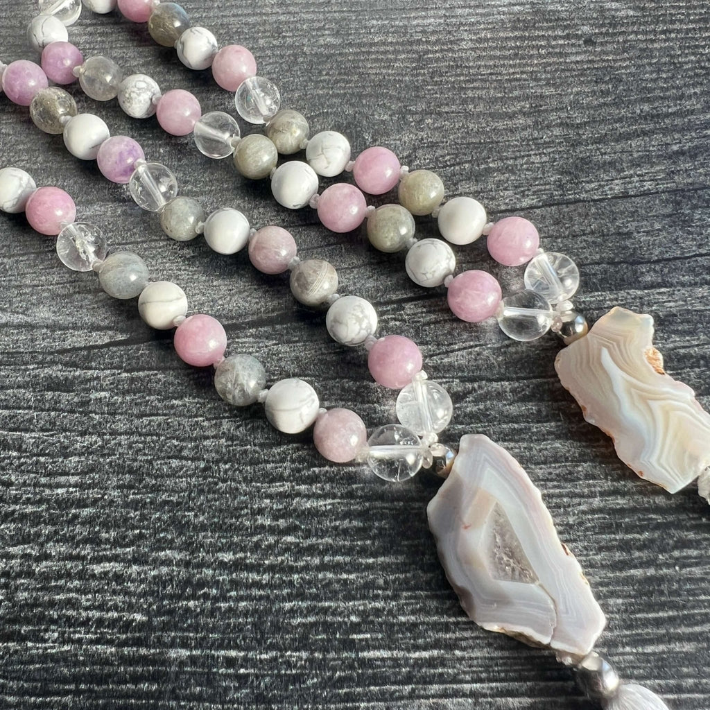 Crown Chakra Meditation Mala – 27 Beads of Clear Quartz & Labradorite - Collective Awakening
